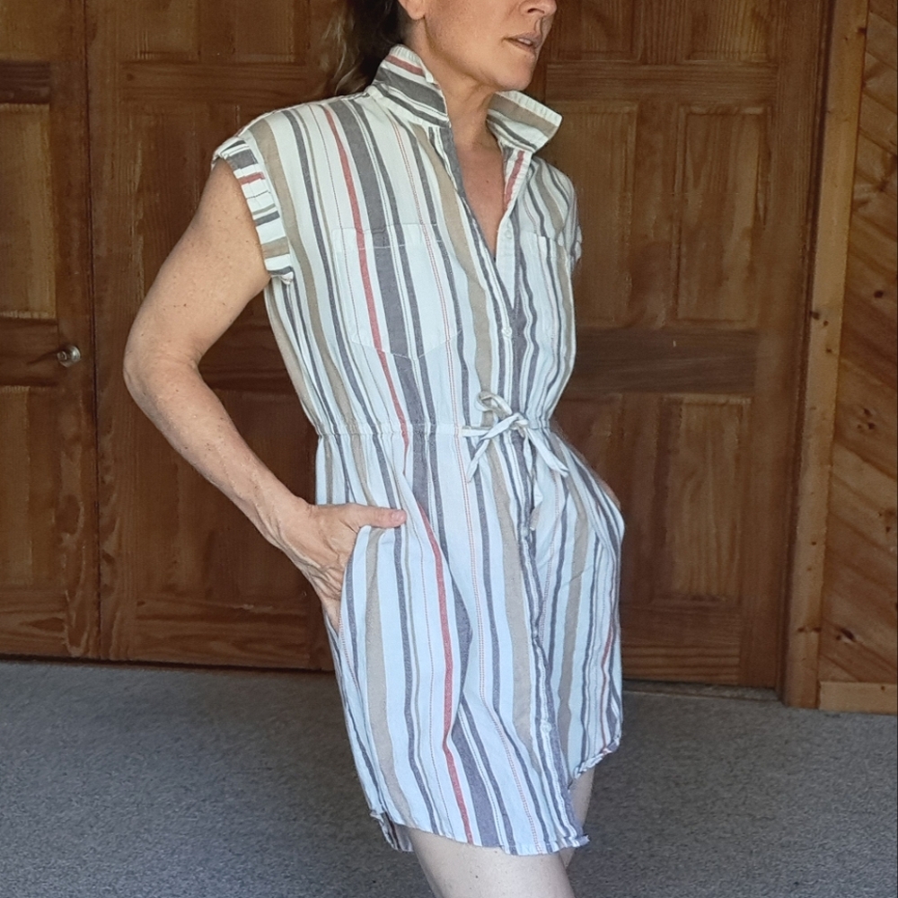 Japna cotton striped Short sleeve shirt dress button front szS - Picture 4 of 11